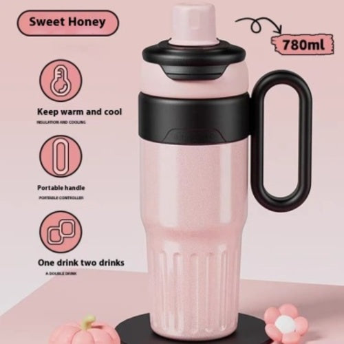 780ml Gradient Double Drink Thermal Mug Coffee Mug With Stainless Steel Lid Thermos Large Capacity Straw Cup For Men And Women