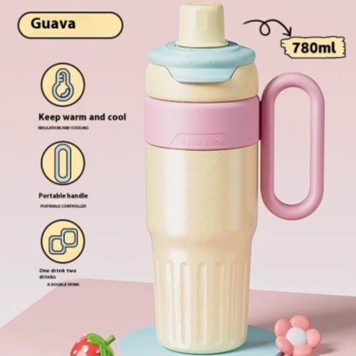 780ml Gradient Double Drink Thermal Mug Coffee Mug With Stainless Steel Lid Thermos Large Capacity Straw Cup For Men And Women