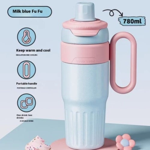 780ml Gradient Double Drink Thermal Mug Coffee Mug With Stainless Steel Lid Thermos Large Capacity Straw Cup For Men And Women