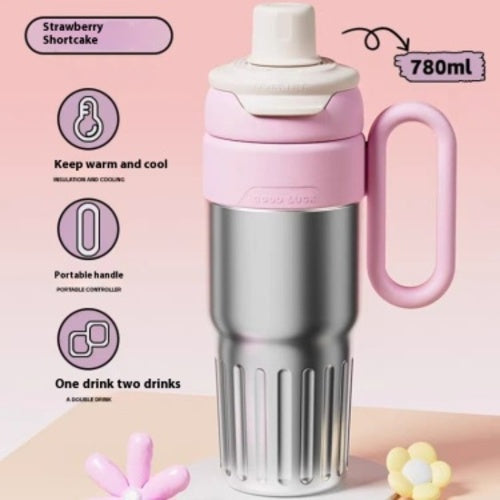 780ml Gradient Double Drink Thermal Mug Coffee Mug With Stainless Steel Lid Thermos Large Capacity Straw Cup For Men And Women